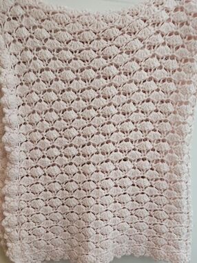 Pale Pink Hand Knitted Crochet Baby Blanket